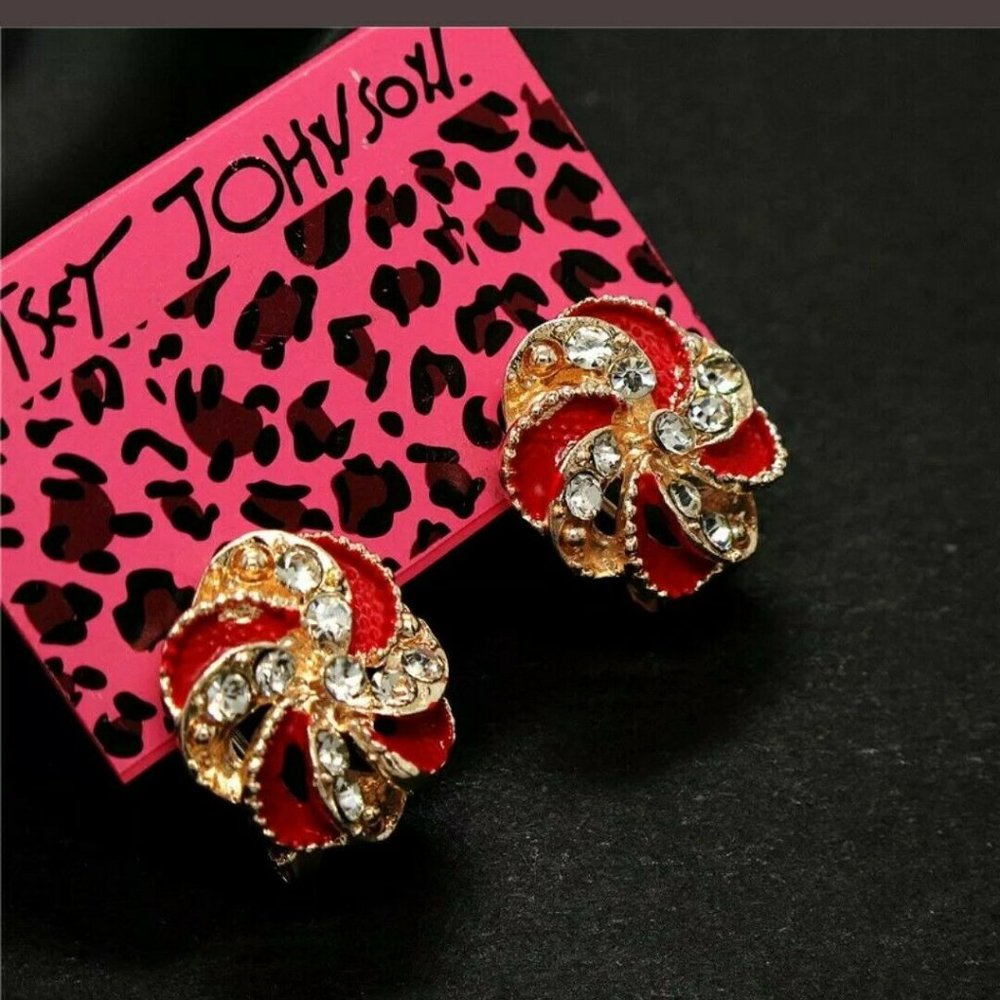 Betsey Johnson Rhinestone Windmill Swirl Earrings